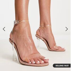 ASOS DESIGN Notion barely there heeled sandals in clear Sz 9/UK 7